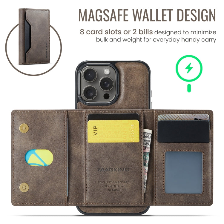 For iPhone 16 Pro MAGKING K2 Series MagSafe RFID Card Bag Detachable Phone Case(Coffee) - iPhone 16 Pro Cases by MAGKING | Online Shopping UK | buy2fix