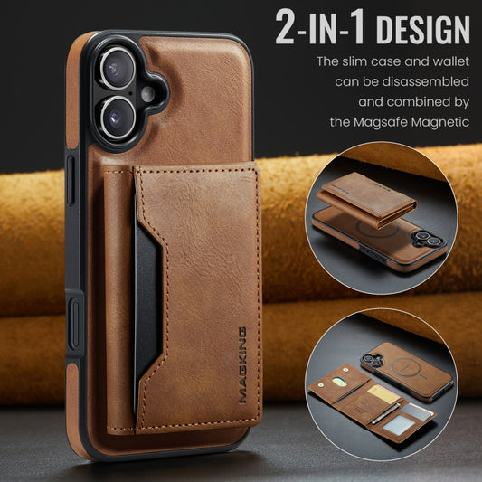 For iPhone 16 Plus MAGKING K2 Series MagSafe RFID Card Bag Detachable Phone Case(Brown) - iPhone 16 Plus Cases by MAGKING | Online Shopping UK | buy2fix