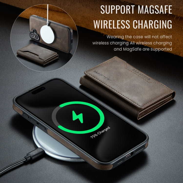 For iPhone 16 Plus MAGKING K2 Series MagSafe RFID Card Bag Detachable Phone Case(Coffee) - iPhone 16 Plus Cases by MAGKING | Online Shopping UK | buy2fix