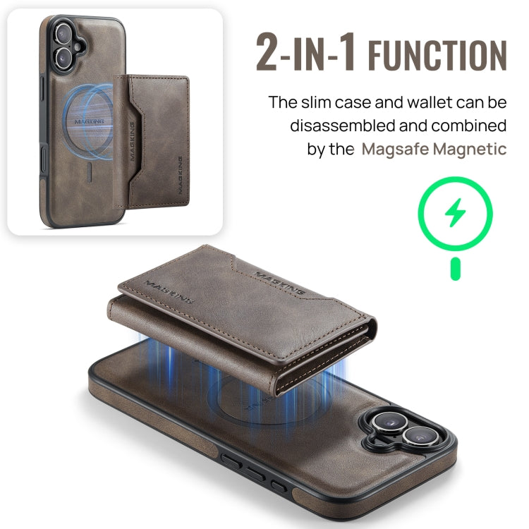 For iPhone 16 Plus MAGKING K2 Series MagSafe RFID Card Bag Detachable Phone Case(Coffee) - iPhone 16 Plus Cases by MAGKING | Online Shopping UK | buy2fix