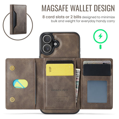 For iPhone 16 Plus MAGKING K2 Series MagSafe RFID Card Bag Detachable Phone Case(Coffee) - iPhone 16 Plus Cases by MAGKING | Online Shopping UK | buy2fix
