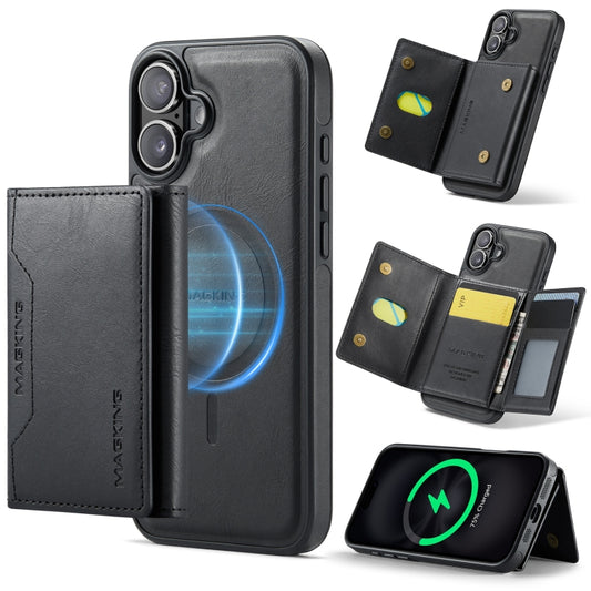 For iPhone 16 MAGKING K2 Series MagSafe RFID Card Bag Detachable Phone Case(Black) - iPhone 16 Cases by MAGKING | Online Shopping UK | buy2fix