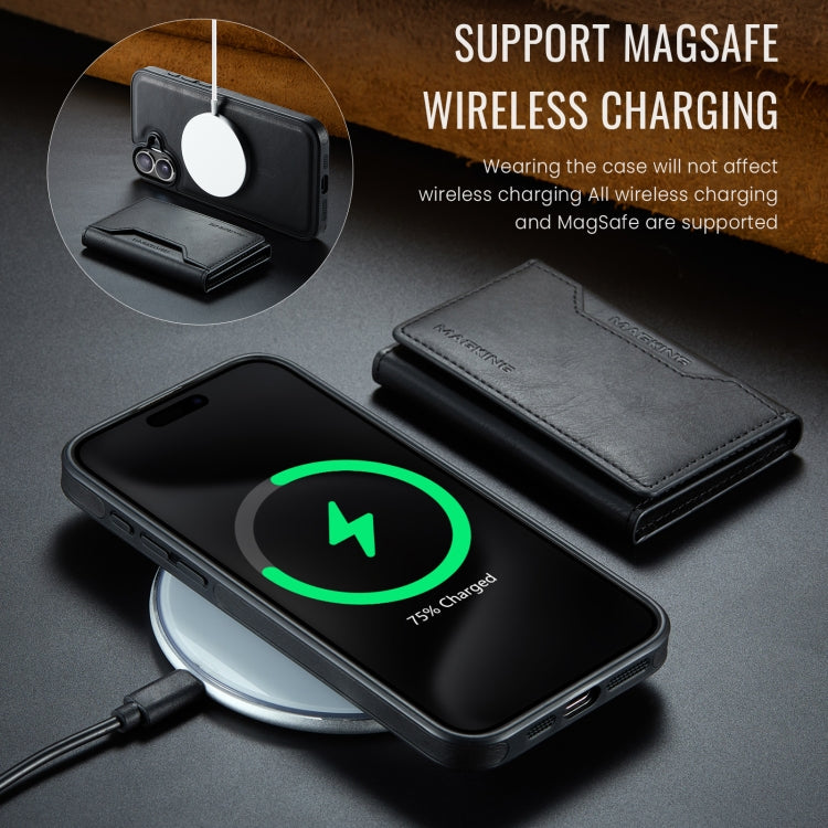 For iPhone 16 MAGKING K2 Series MagSafe RFID Card Bag Detachable Phone Case(Black) - iPhone 16 Cases by MAGKING | Online Shopping UK | buy2fix