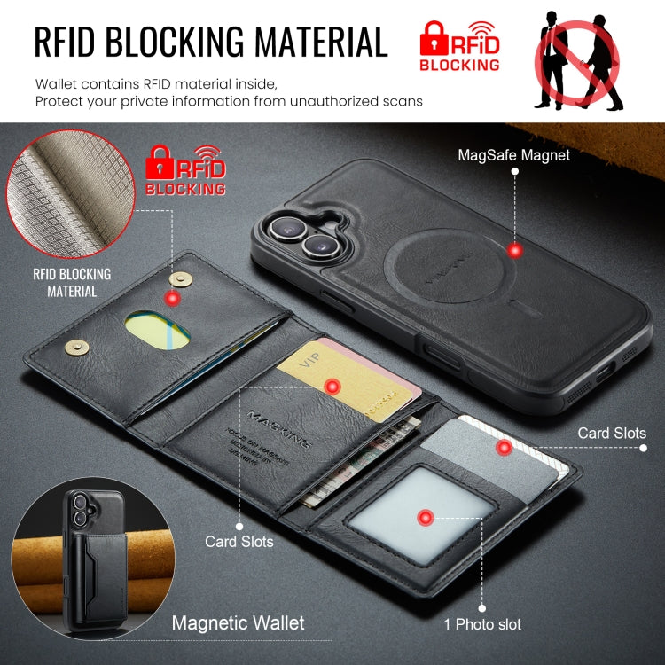 For iPhone 16 MAGKING K2 Series MagSafe RFID Card Bag Detachable Phone Case(Black) - iPhone 16 Cases by MAGKING | Online Shopping UK | buy2fix