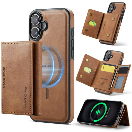 For iPhone 16 MAGKING K2 Series MagSafe RFID Card Bag Detachable Phone Case(Brown) - iPhone 16 Cases by MAGKING | Online Shopping UK | buy2fix