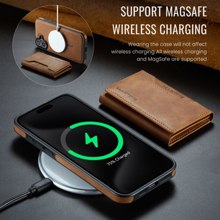 For iPhone 16 MAGKING K2 Series MagSafe RFID Card Bag Detachable Phone Case(Brown) - iPhone 16 Cases by MAGKING | Online Shopping UK | buy2fix