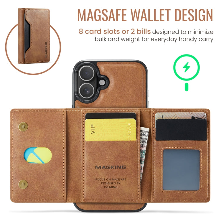 For iPhone 16 MAGKING K2 Series MagSafe RFID Card Bag Detachable Phone Case(Brown) - iPhone 16 Cases by MAGKING | Online Shopping UK | buy2fix
