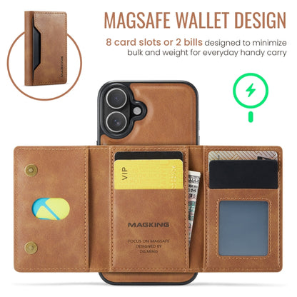 For iPhone 16 MAGKING K2 Series MagSafe RFID Card Bag Detachable Phone Case(Brown) - iPhone 16 Cases by MAGKING | Online Shopping UK | buy2fix