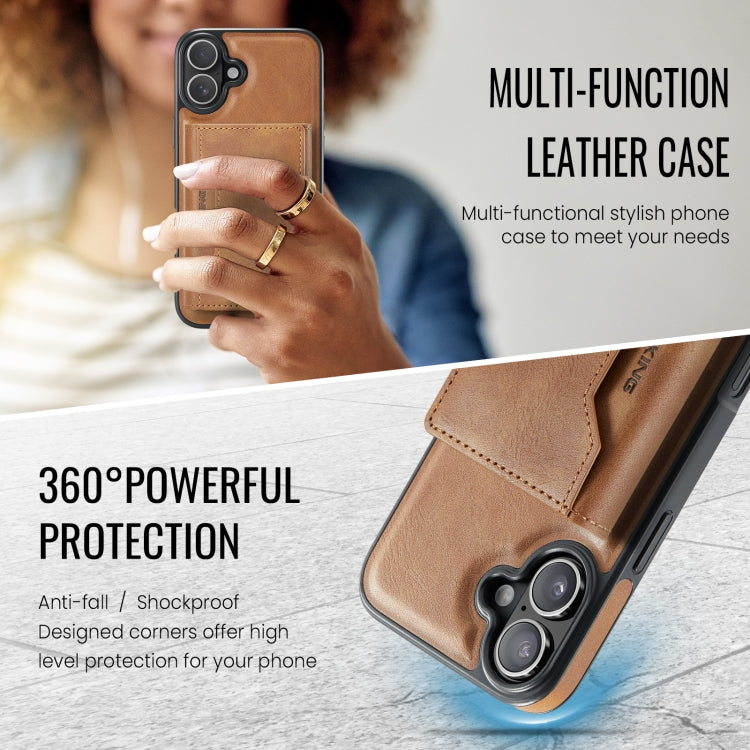 For iPhone 16 MAGKING K2 Series MagSafe RFID Card Bag Detachable Phone Case(Brown) - iPhone 16 Cases by MAGKING | Online Shopping UK | buy2fix
