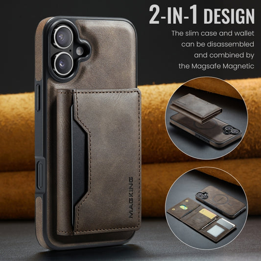 For iPhone 16 MAGKING K2 Series MagSafe RFID Card Bag Detachable Phone Case(Coffee) - iPhone 16 Cases by MAGKING | Online Shopping UK | buy2fix