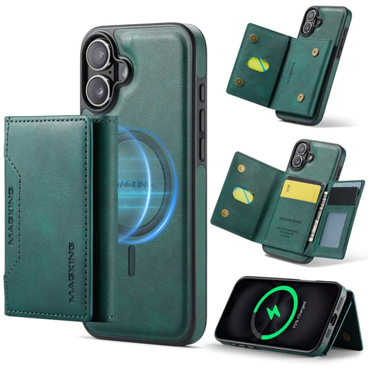 For iPhone 16 MAGKING K2 Series MagSafe RFID Card Bag Detachable Phone Case(Green) - iPhone 16 Cases by MAGKING | Online Shopping UK | buy2fix
