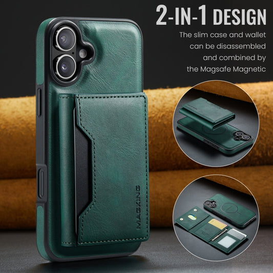 For iPhone 16 MAGKING K2 Series MagSafe RFID Card Bag Detachable Phone Case(Green) - iPhone 16 Cases by MAGKING | Online Shopping UK | buy2fix