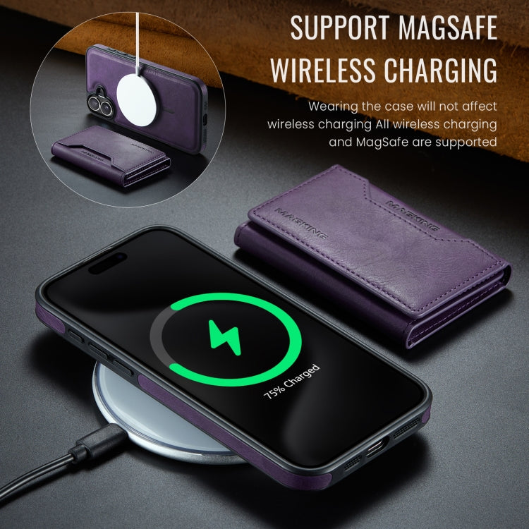 For iPhone 16 MAGKING K2 Series MagSafe RFID Card Bag Detachable Phone Case(Purple) - iPhone 16 Cases by MAGKING | Online Shopping UK | buy2fix