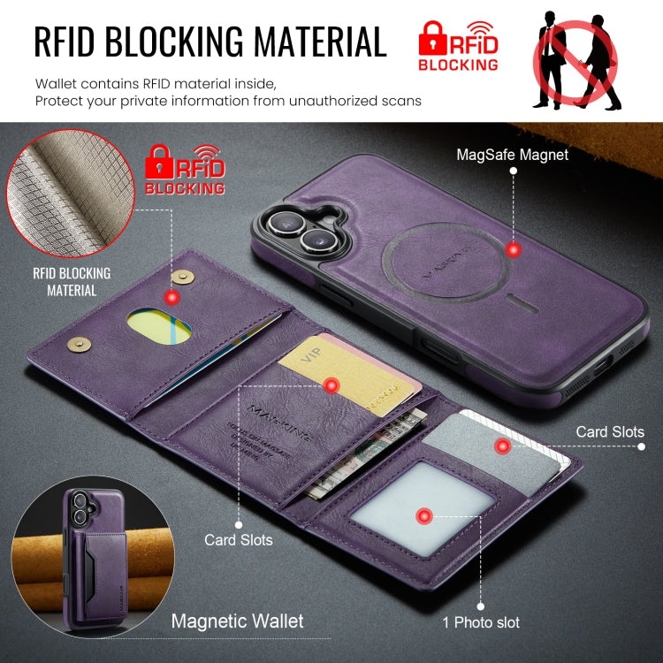 For iPhone 16 MAGKING K2 Series MagSafe RFID Card Bag Detachable Phone Case(Purple) - iPhone 16 Cases by MAGKING | Online Shopping UK | buy2fix