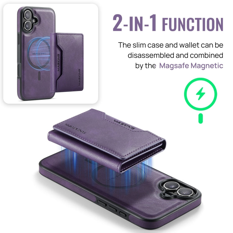 For iPhone 16 MAGKING K2 Series MagSafe RFID Card Bag Detachable Phone Case(Purple) - iPhone 16 Cases by MAGKING | Online Shopping UK | buy2fix