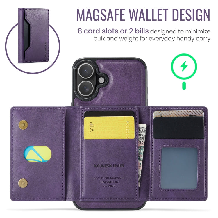 For iPhone 16 MAGKING K2 Series MagSafe RFID Card Bag Detachable Phone Case(Purple) - iPhone 16 Cases by MAGKING | Online Shopping UK | buy2fix