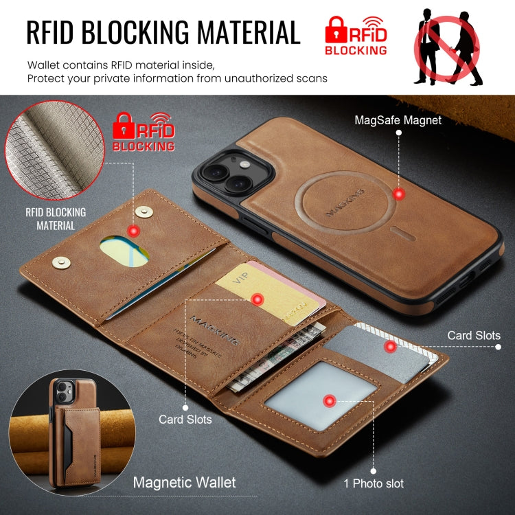 For iPhone 12 / 12 Pro MAGKING K2 Series MagSafe RFID Card Bag Detachable Phone Case(Brown) - iPhone 12 / 12 Pro Cases by MAGKING | Online Shopping UK | buy2fix