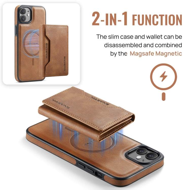 For iPhone 12 / 12 Pro MAGKING K2 Series MagSafe RFID Card Bag Detachable Phone Case(Brown) - iPhone 12 / 12 Pro Cases by MAGKING | Online Shopping UK | buy2fix