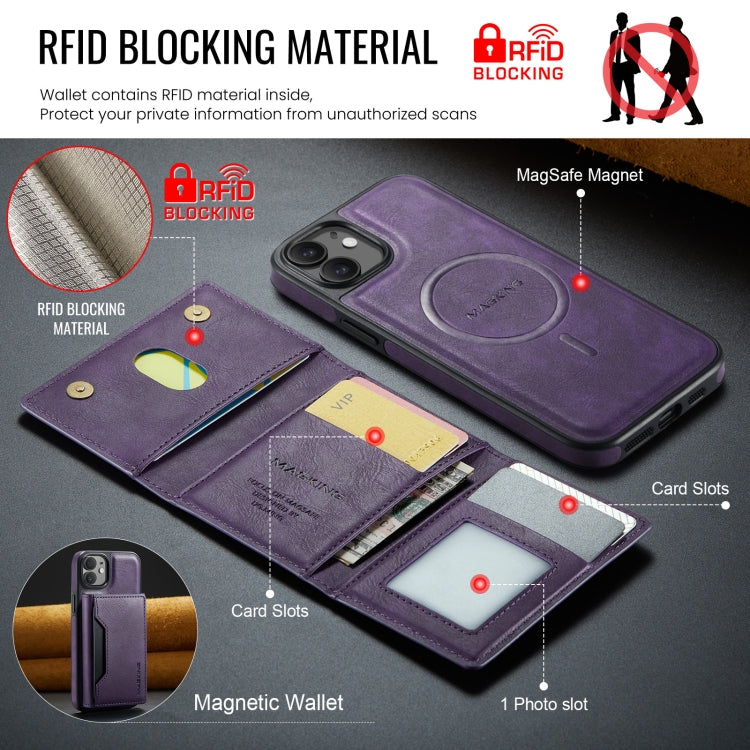 For iPhone 12 / 12 Pro MAGKING K2 Series MagSafe RFID Card Bag Detachable Phone Case(Purple) - iPhone 12 / 12 Pro Cases by MAGKING | Online Shopping UK | buy2fix