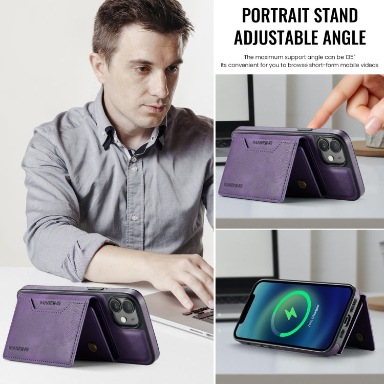 For iPhone 12 / 12 Pro MAGKING K2 Series MagSafe RFID Card Bag Detachable Phone Case(Purple) - iPhone 12 / 12 Pro Cases by MAGKING | Online Shopping UK | buy2fix
