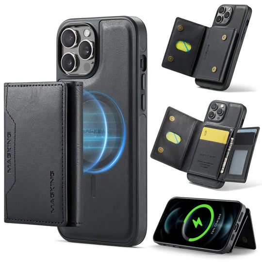 For iPhone 12 Pro Max MAGKING K2 Series MagSafe RFID Card Bag Detachable Phone Case(Black)