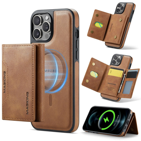 For iPhone 12 Pro Max MAGKING K2 Series MagSafe RFID Card Bag Detachable Phone Case(Brown)