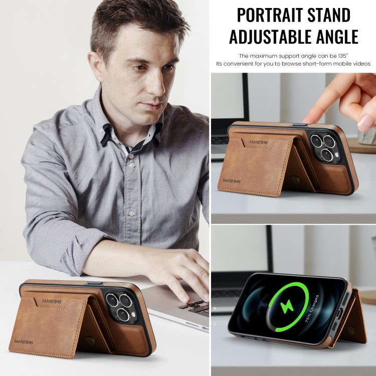 For iPhone 12 Pro Max MAGKING K2 Series MagSafe RFID Card Bag Detachable Phone Case(Brown) - iPhone 12 Pro Max Cases by MAGKING | Online Shopping UK | buy2fix