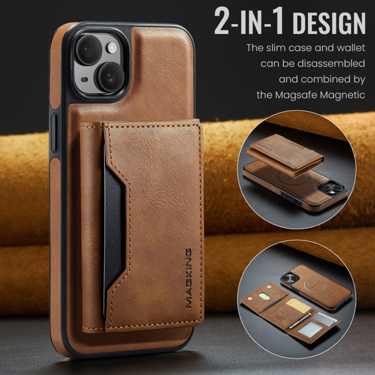 For iPhone 13 MAGKING K2 Series MagSafe RFID Card Bag Detachable Phone Case(Brown) - iPhone 13 Cases by MAGKING | Online Shopping UK | buy2fix