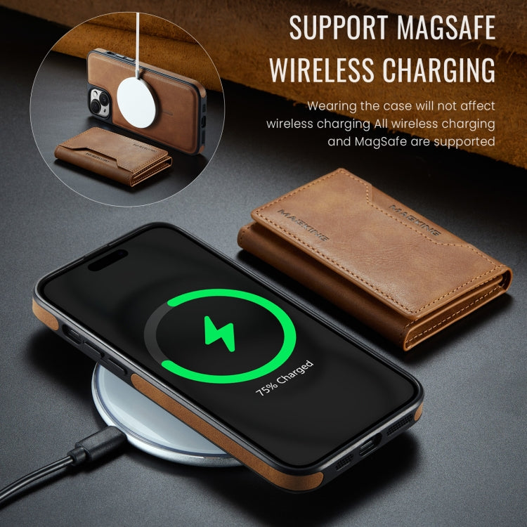 For iPhone 13 MAGKING K2 Series MagSafe RFID Card Bag Detachable Phone Case(Brown) - iPhone 13 Cases by MAGKING | Online Shopping UK | buy2fix