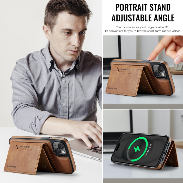 For iPhone 13 MAGKING K2 Series MagSafe RFID Card Bag Detachable Phone Case(Brown) - iPhone 13 Cases by MAGKING | Online Shopping UK | buy2fix
