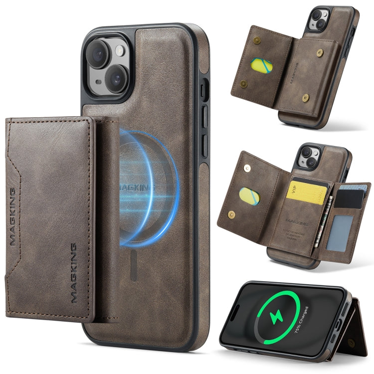 For iPhone 13 MAGKING K2 Series MagSafe RFID Card Bag Detachable Phone Case(Coffee) - iPhone 13 Cases by MAGKING | Online Shopping UK | buy2fix