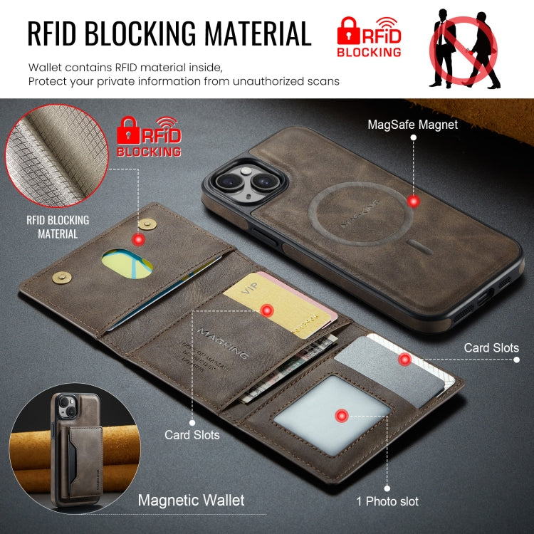 For iPhone 13 MAGKING K2 Series MagSafe RFID Card Bag Detachable Phone Case(Coffee) - iPhone 13 Cases by MAGKING | Online Shopping UK | buy2fix
