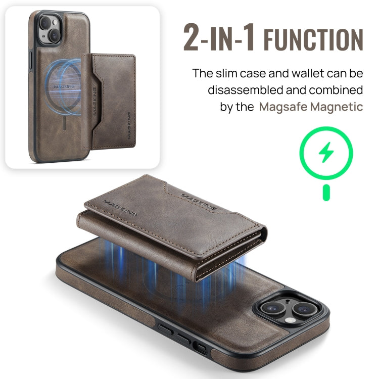 For iPhone 13 MAGKING K2 Series MagSafe RFID Card Bag Detachable Phone Case(Coffee) - iPhone 13 Cases by MAGKING | Online Shopping UK | buy2fix