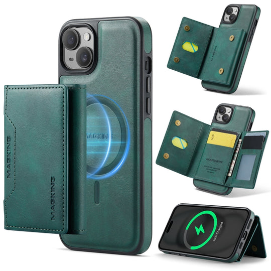 For iPhone 13 MAGKING K2 Series MagSafe RFID Card Bag Detachable Phone Case(Green)