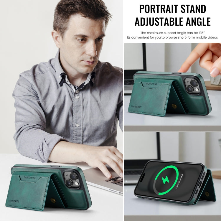 For iPhone 13 MAGKING K2 Series MagSafe RFID Card Bag Detachable Phone Case(Green) - iPhone 13 Cases by MAGKING | Online Shopping UK | buy2fix