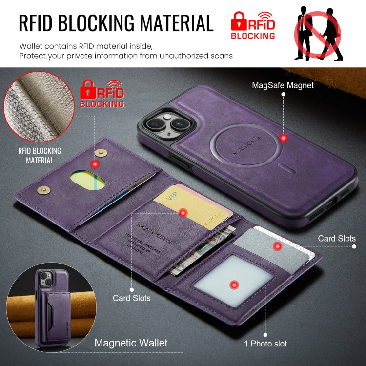 For iPhone 13 MAGKING K2 Series MagSafe RFID Card Bag Detachable Phone Case(Purple) - iPhone 13 Cases by MAGKING | Online Shopping UK | buy2fix