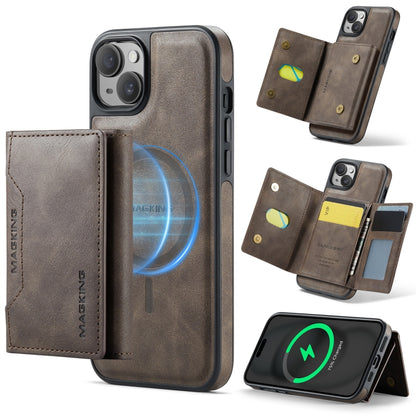 For iPhone 14 Plus MAGKING K2 Series MagSafe RFID Card Bag Detachable Phone Case(Coffee) - iPhone 14 Plus Cases by MAGKING | Online Shopping UK | buy2fix