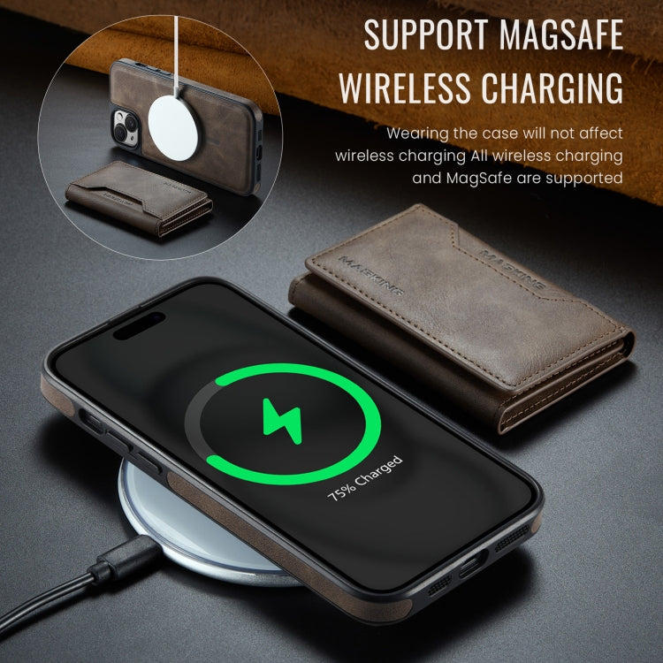 For iPhone 14 Plus MAGKING K2 Series MagSafe RFID Card Bag Detachable Phone Case(Coffee) - iPhone 14 Plus Cases by MAGKING | Online Shopping UK | buy2fix