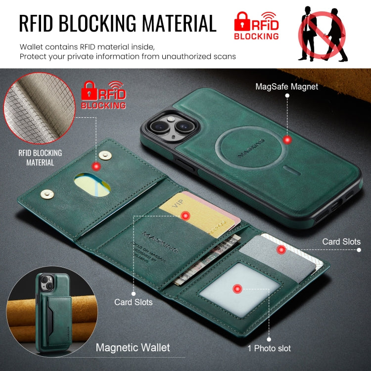For iPhone 14 Plus MAGKING K2 Series MagSafe RFID Card Bag Detachable Phone Case(Green) - iPhone 14 Plus Cases by MAGKING | Online Shopping UK | buy2fix