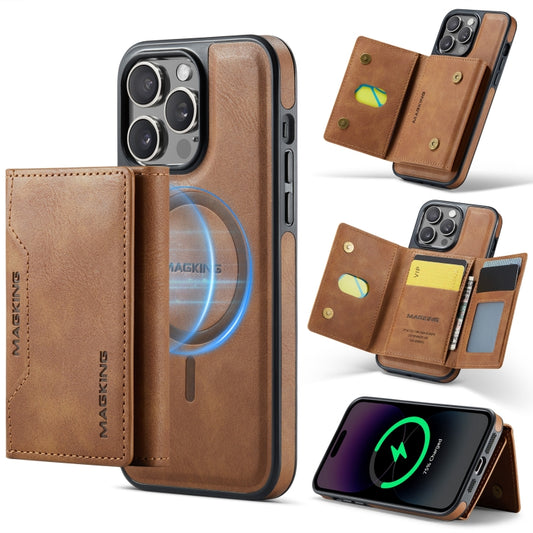 For iPhone 14 Pro MAGKING K2 Series MagSafe RFID Card Bag Detachable Phone Case(Brown) - iPhone 14 Pro Cases by MAGKING | Online Shopping UK | buy2fix