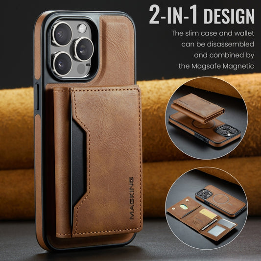 For iPhone 14 Pro MAGKING K2 Series MagSafe RFID Card Bag Detachable Phone Case(Brown) - iPhone 14 Pro Cases by MAGKING | Online Shopping UK | buy2fix