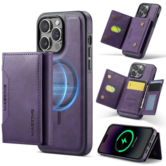 For iPhone 14 Pro MAGKING K2 Series MagSafe RFID Card Bag Detachable Phone Case(Purple)