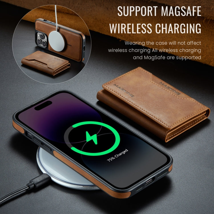 For iPhone 14 Pro Max MAGKING K2 Series MagSafe RFID Card Bag Detachable Phone Case(Brown) - iPhone 14 Pro Max Cases by MAGKING | Online Shopping UK | buy2fix