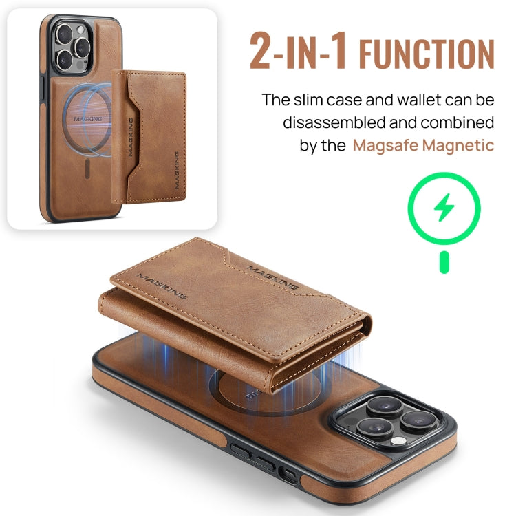 For iPhone 14 Pro Max MAGKING K2 Series MagSafe RFID Card Bag Detachable Phone Case(Brown) - iPhone 14 Pro Max Cases by MAGKING | Online Shopping UK | buy2fix