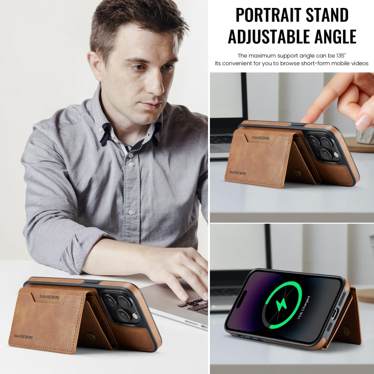 For iPhone 14 Pro Max MAGKING K2 Series MagSafe RFID Card Bag Detachable Phone Case(Brown) - iPhone 14 Pro Max Cases by MAGKING | Online Shopping UK | buy2fix