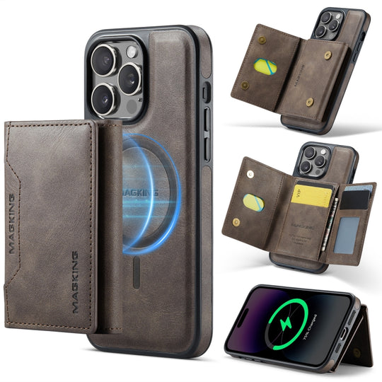 For iPhone 14 Pro Max MAGKING K2 Series MagSafe RFID Card Bag Detachable Phone Case(Coffee)