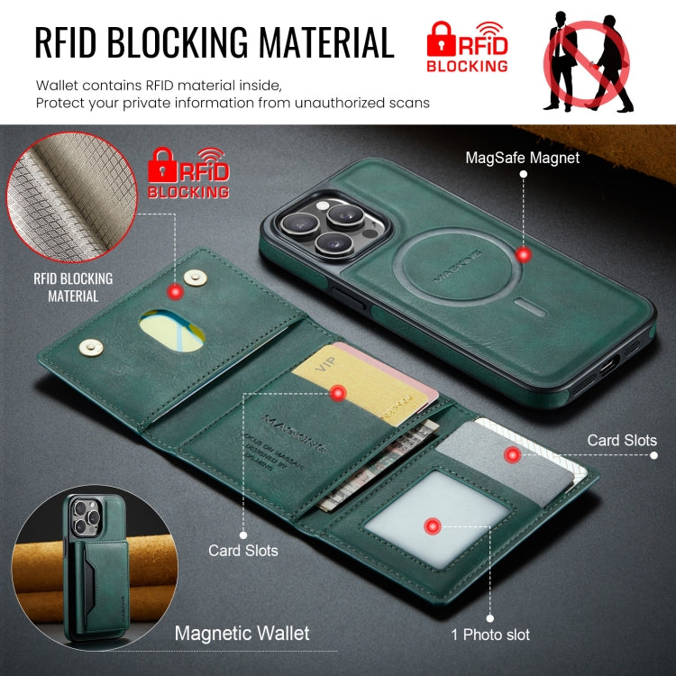 For iPhone 14 Pro Max MAGKING K2 Series MagSafe RFID Card Bag Detachable Phone Case(Green) - iPhone 14 Pro Max Cases by MAGKING | Online Shopping UK | buy2fix