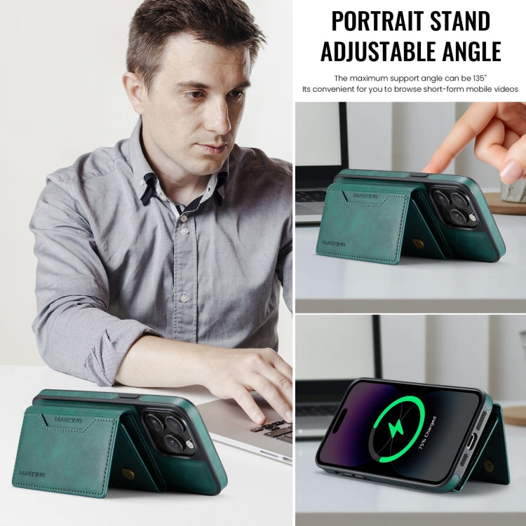 For iPhone 14 Pro Max MAGKING K2 Series MagSafe RFID Card Bag Detachable Phone Case(Green) - iPhone 14 Pro Max Cases by MAGKING | Online Shopping UK | buy2fix