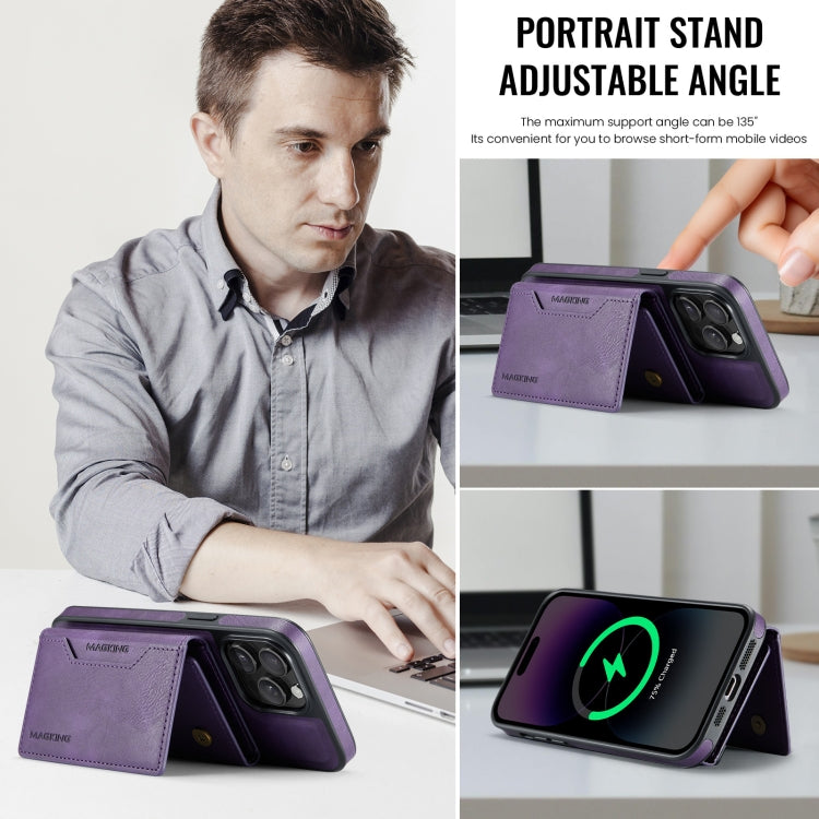 For iPhone 14 Pro Max MAGKING K2 Series MagSafe RFID Card Bag Detachable Phone Case(Purple) - iPhone 14 Pro Max Cases by MAGKING | Online Shopping UK | buy2fix