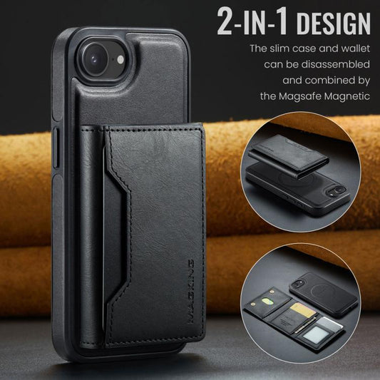 For iPhone 16e MAGKING K2 Series MagSafe RFID Card Bag Detachable Phone Case(Black) - iPhone 16e Cases by MAGKING | Online Shopping UK | buy2fix